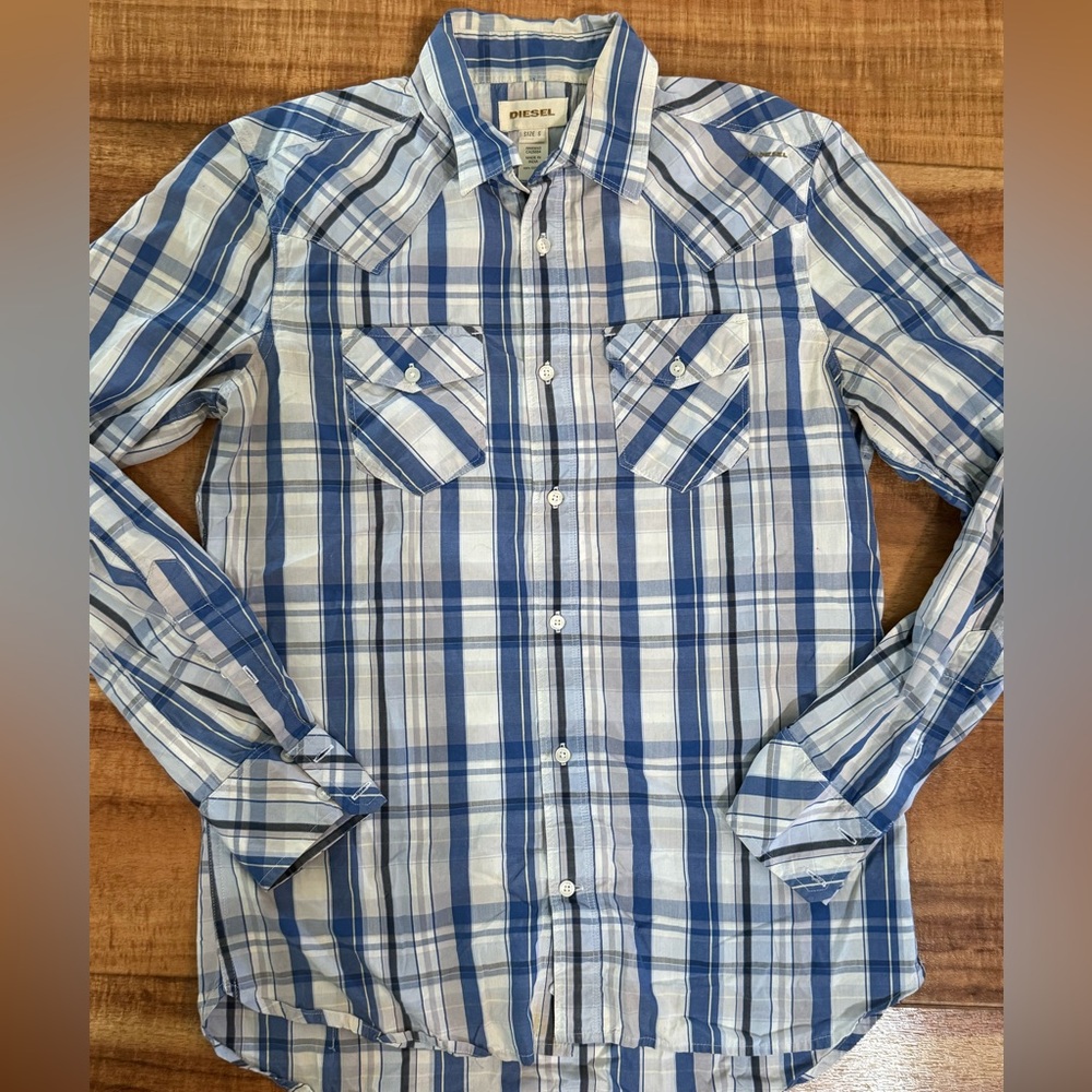 Diesel Blue and White Checkered Shirt